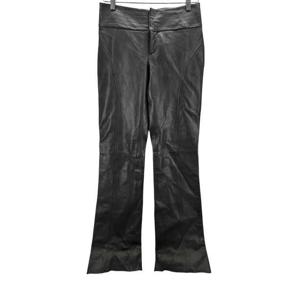 Elements by Vakko Pants - Elements by Vakko Black Leather Paneled Flare Pants Mid Rise Bootcut 4/30